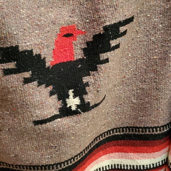 Vintage Native American Navajo Style Mexican Wool Poncho Zarape. - Picture 2 of 7